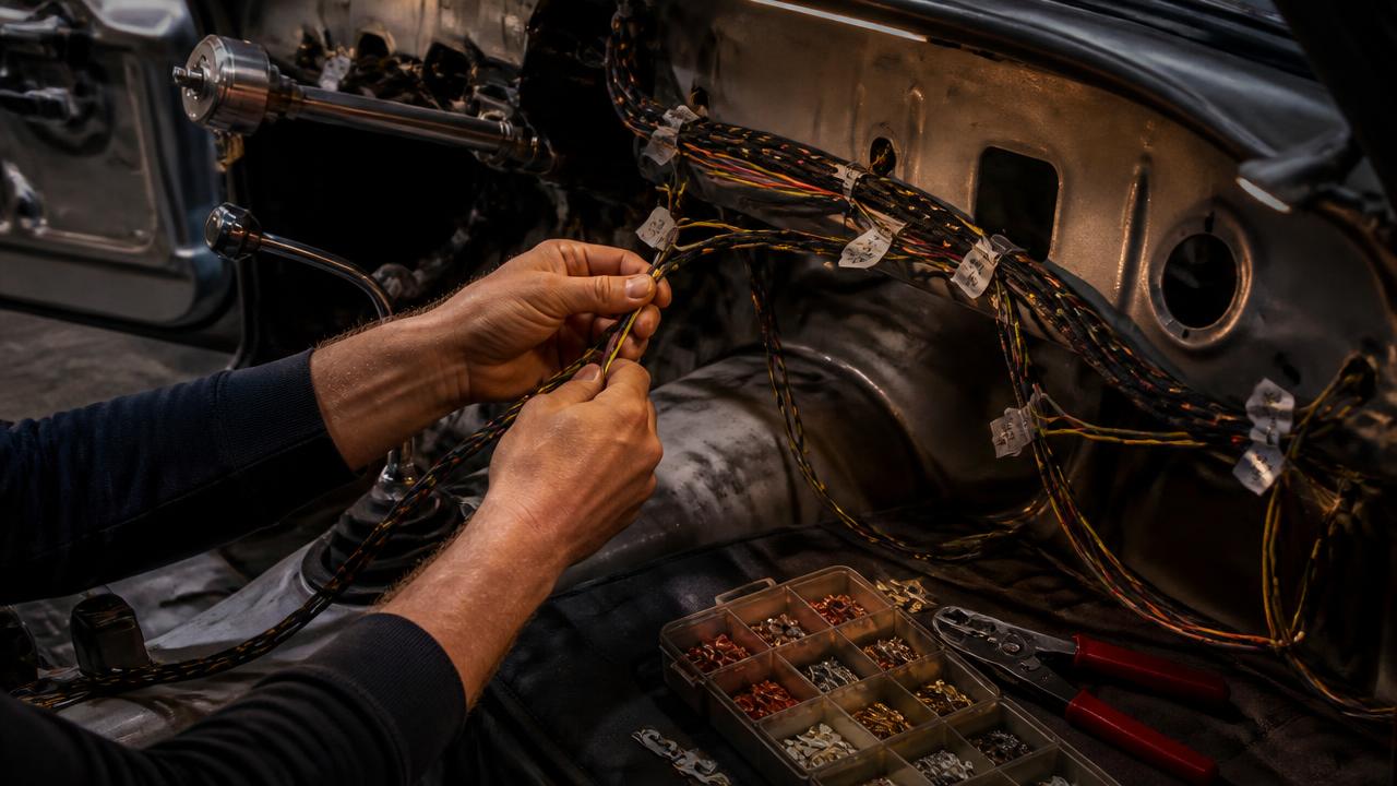 Classic & Performance Car Rewires work in a professional auto electrical workshop